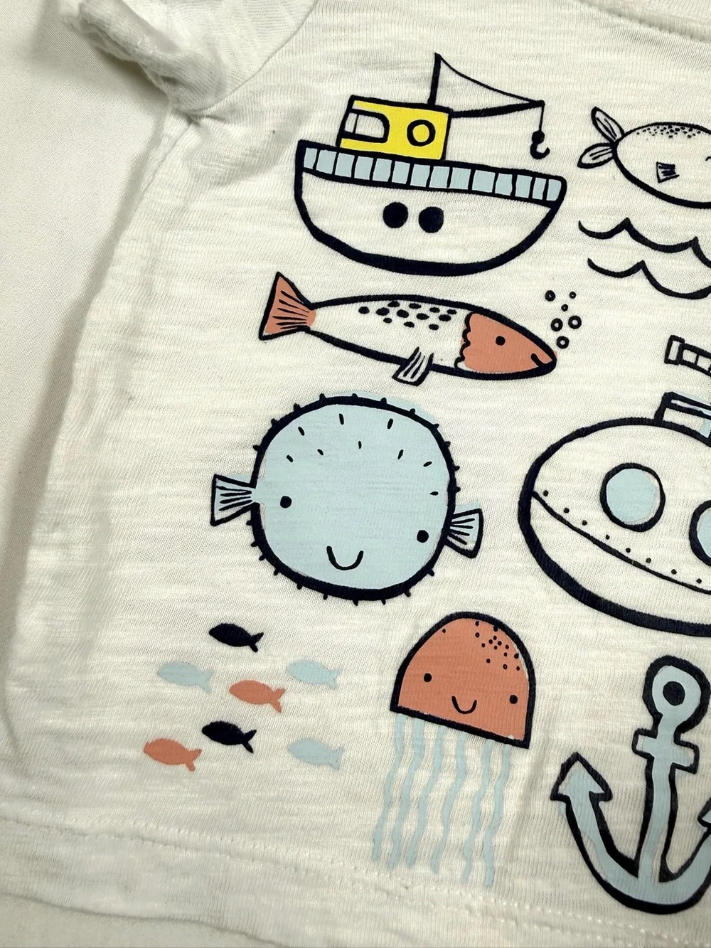 CARTERS Baby Boys White Ocean Sea Life Graphic T-Shirt 100% Cotton Size 6 Month